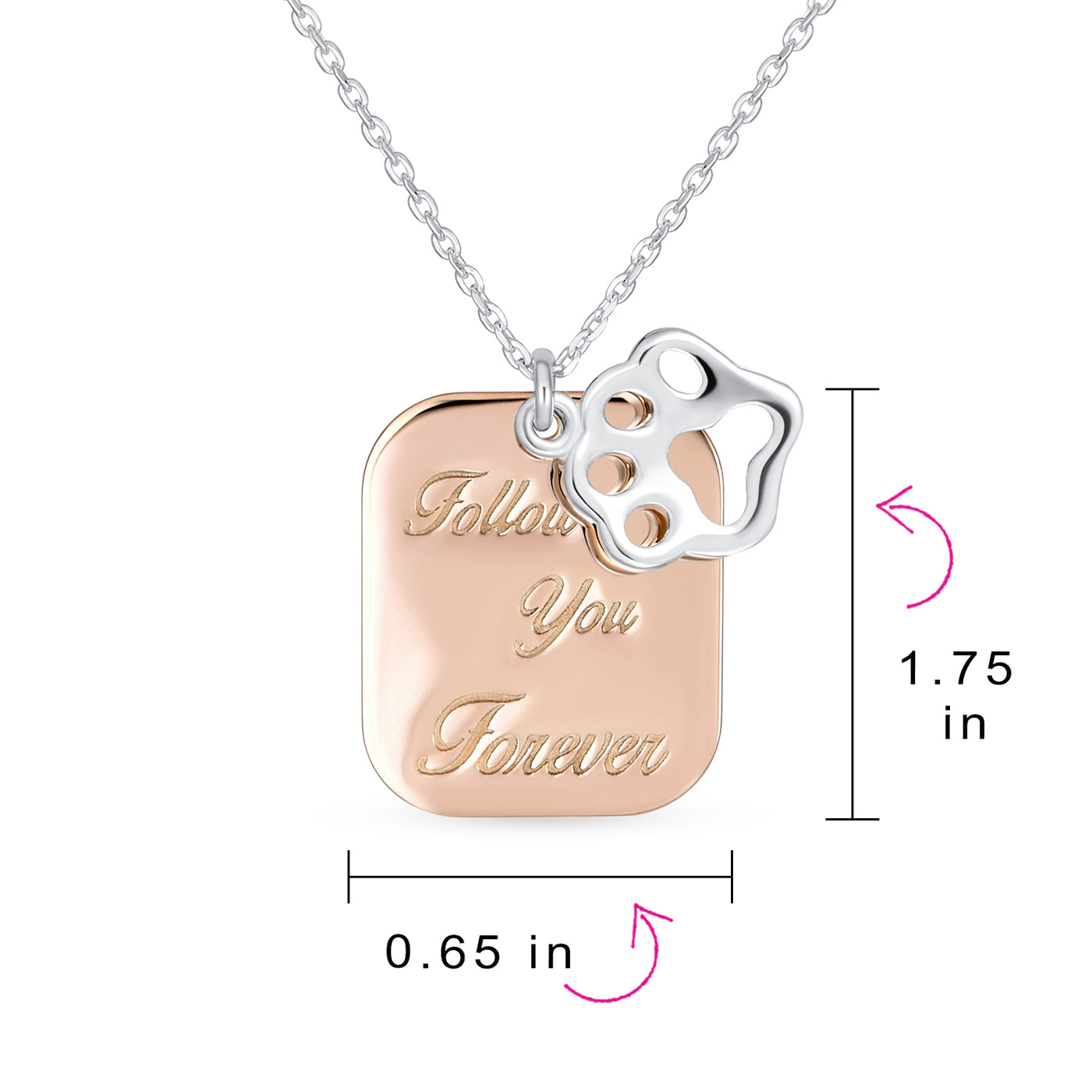 BFF Pet Paw Print Dog Tag Rose Gold Plated Necklace & CZ Paw Stud Earrings Set