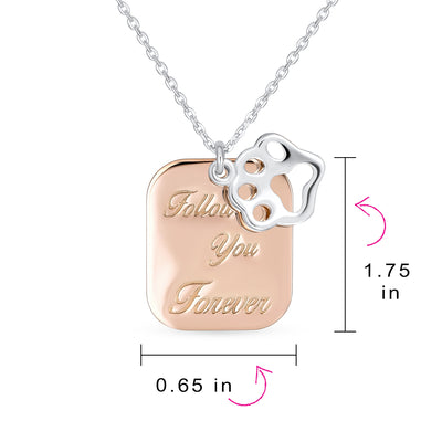 BFF Pet Paw Print Dog Tag Rose Gold Plated Necklace & CZ Paw Stud Earrings Set