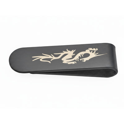 Two Tone Dragon Men Money Clip Card Holder - Black IP Stainless Steel Gift