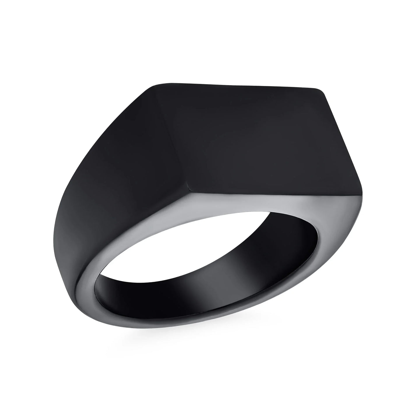 Mens Stainless Steel Monogram Initial Rectangle Black Signet Ring