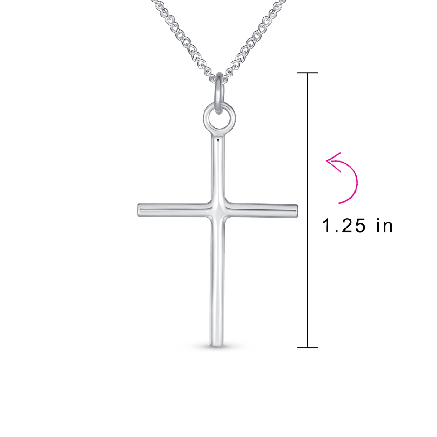 Set of 2 Tube Cross Medium & Large Pendant Necklace Polished Sterling Silver