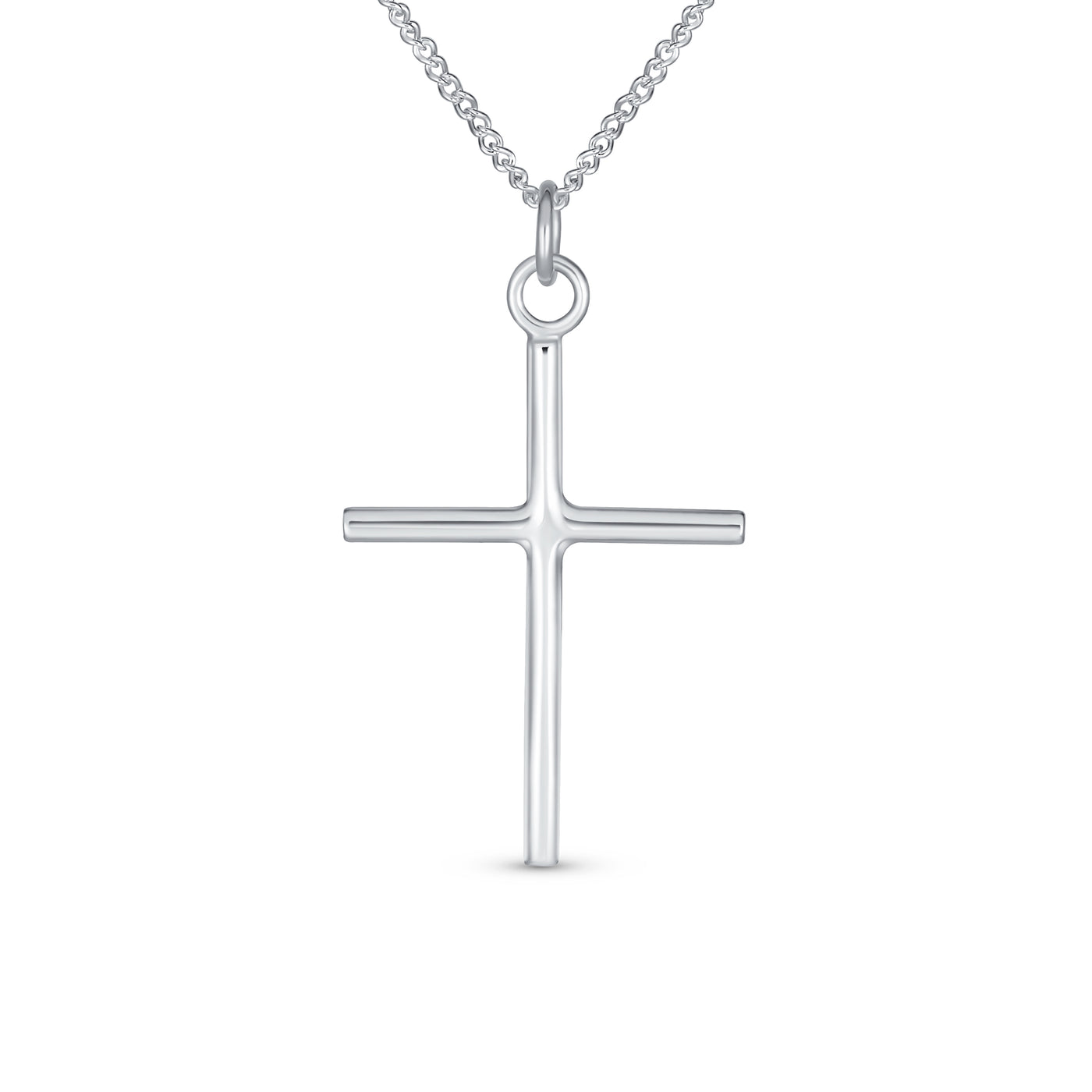 Set of 2 Tube Cross Medium & Large Pendant Necklace Polished Sterling Silver