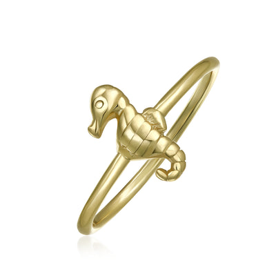 Minimalist Thin 1MM Band Stackable Nautical Seahorse Ring Gold Plated Silver
