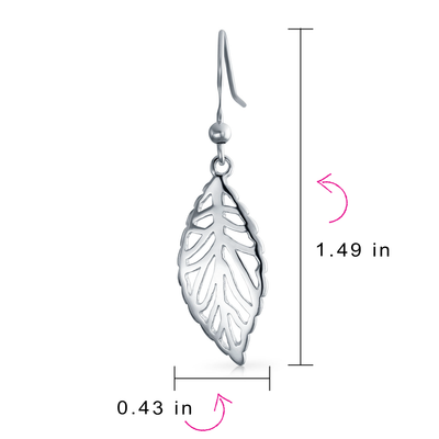 Western Leaf Feather Native American Drop Earrings 925 Sterling Silver