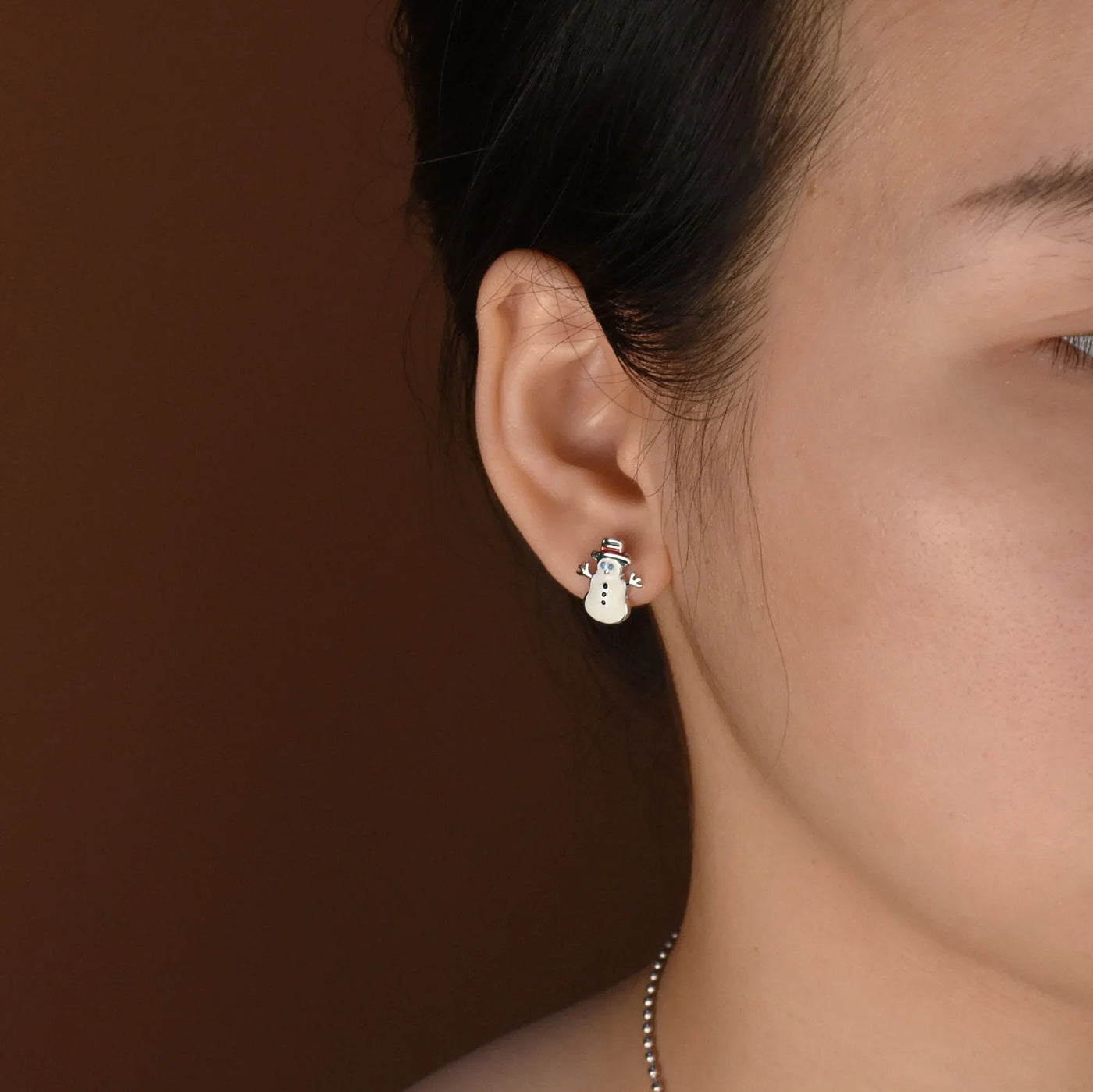 Small Fun Holiday Cartoon Christmas Snowman Stud Earrings in Sterling Silver - Bling Jewelry