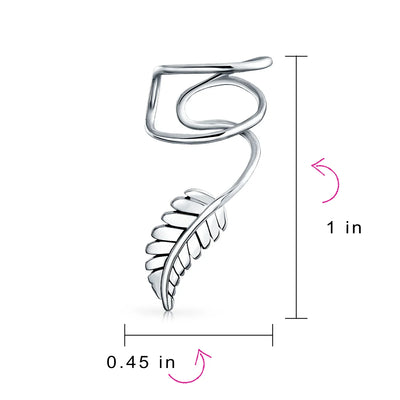 Nature Leaf Feather Ear Cuff Cartilage Clip Wrap Earrings Silver Non-Pierced - Bling Jewelry