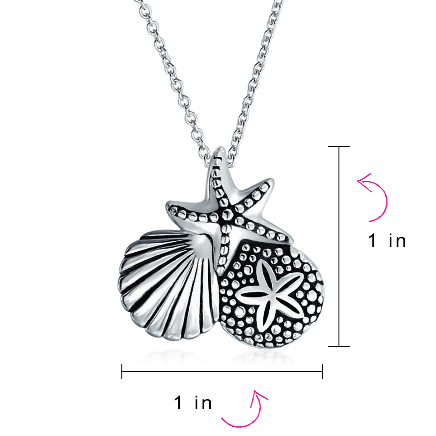 Nautical Sand Dollar Starfish Seashell Necklace & Earrings Set Sterling Silver