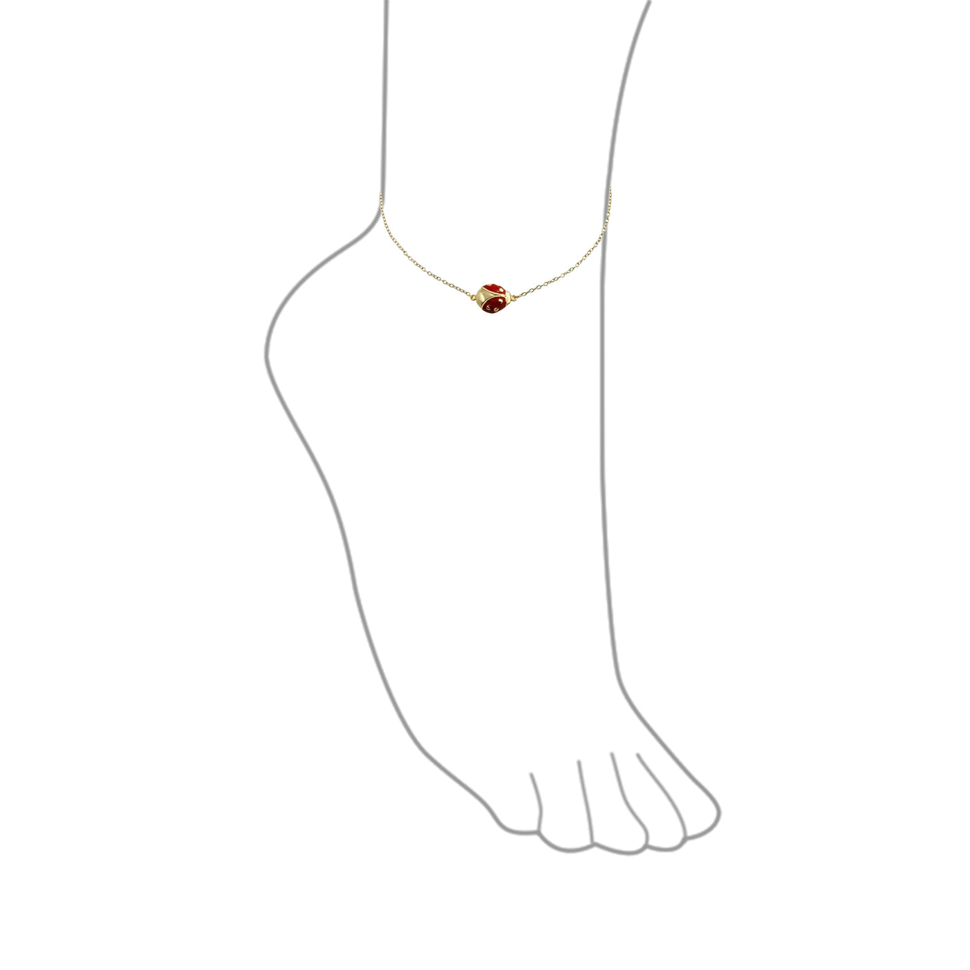 Red Ladybug Anklet Ankle Bracelet Gold Plated .925 Sterling Silver