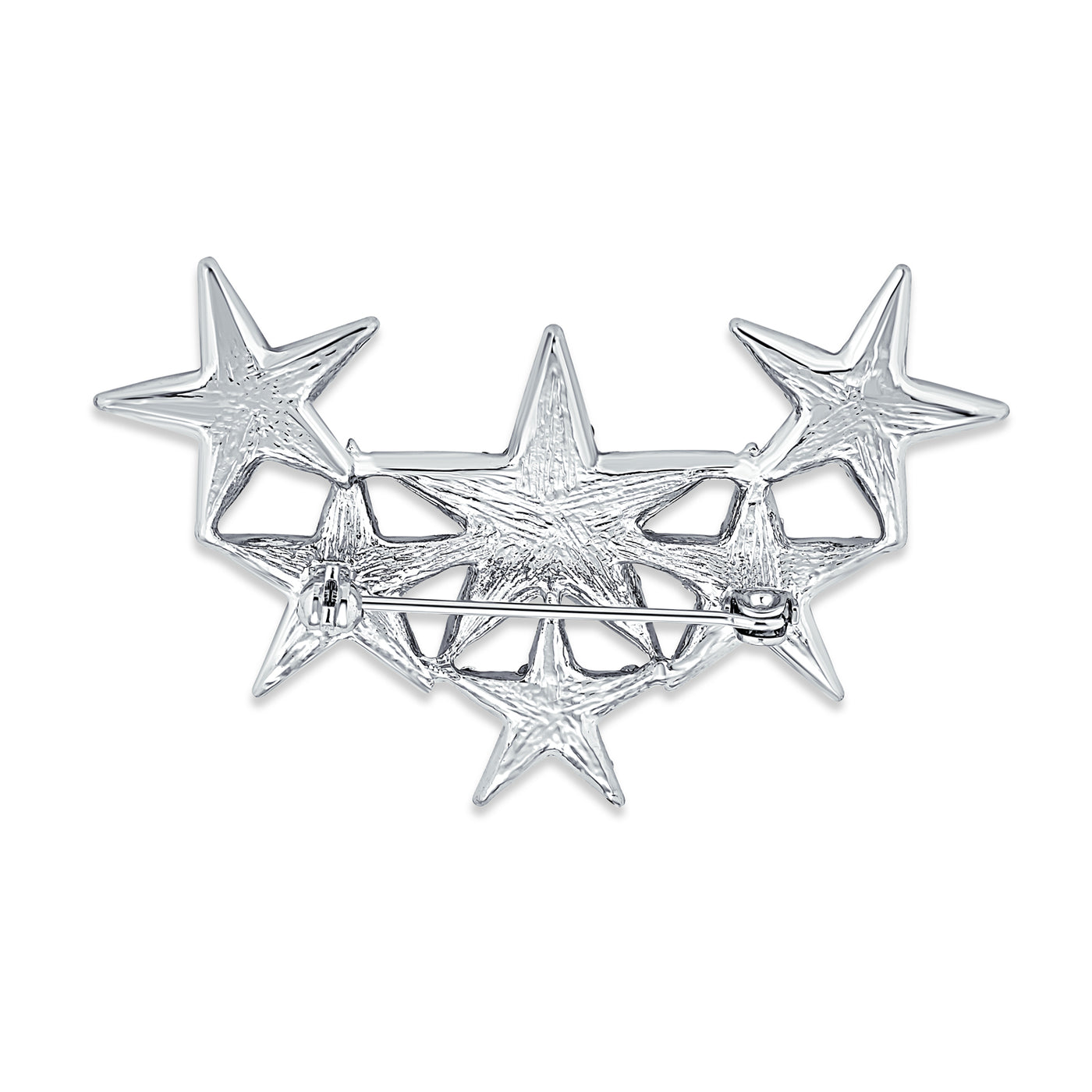 Set of 2 Large Celestial Rock Star Crystal Stars Brooch Pin Silver Gold Plated