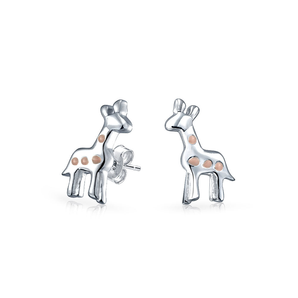 Small Pink Zoo Animal Giraffe Stud Earrings Women .925 Sterling Silver