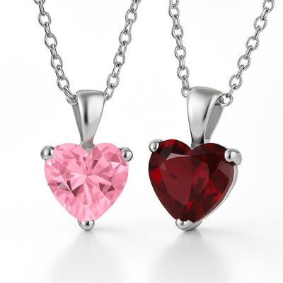 Set of 2 Timeless Elegant Red Pink CZ Heart Bridal Necklace Sterling Silver