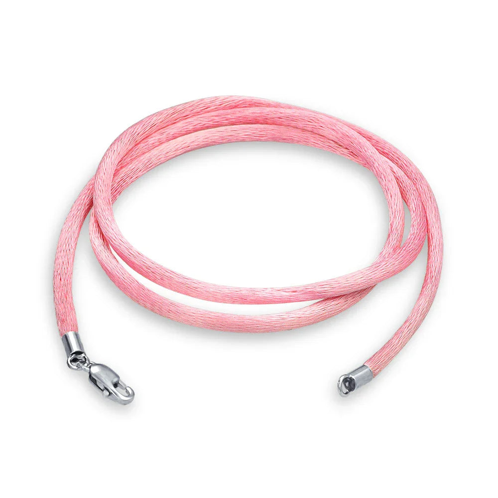 Pink Satin Silk Cord Necklace with Silver Lobster Clasp for Men Multiple Lengths - Bling Jewelry
