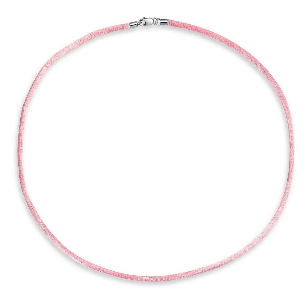 Pink Satin Silk Cord Necklace with Silver Lobster Clasp for Men Multiple Lengths - Bling Jewelry