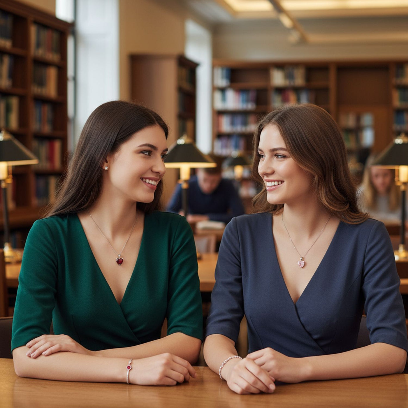 Set of 2 Timeless Elegant Red Pink CZ Heart Bridal Necklace Sterling Silver