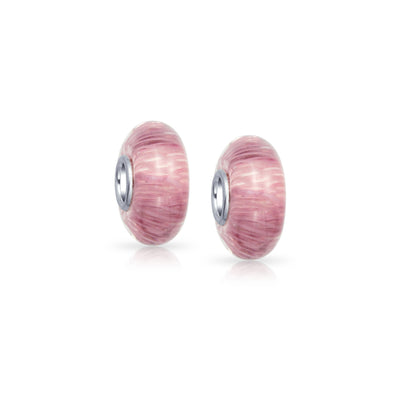 Solid Pink Mauve Murano Glass Charm Bead with Sterling Silver Core for Bracelets