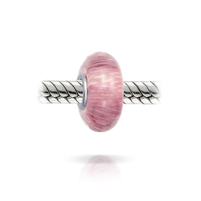 Solid Pink Mauve Murano Glass Charm Bead with Sterling Silver Core for Bracelets