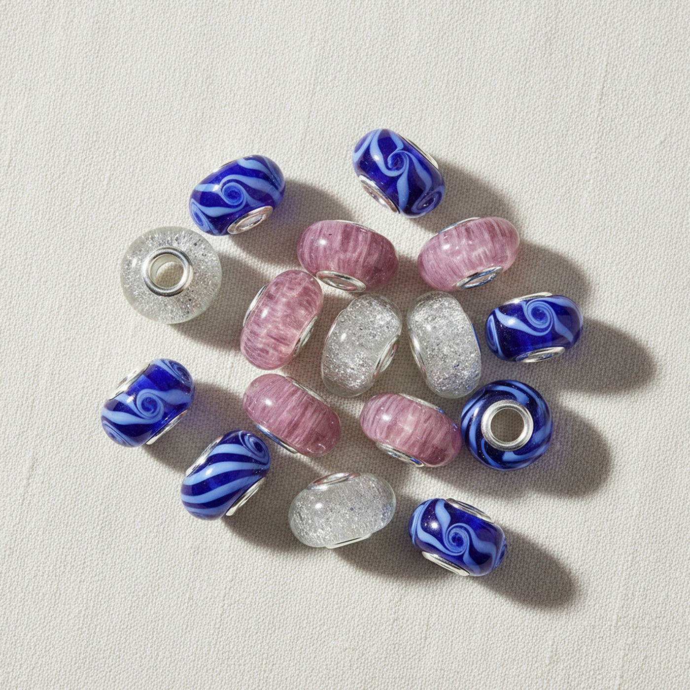 Glass Charm Bead Ocean Wave Swirl Murano Blue for European Bracelet Silver Core