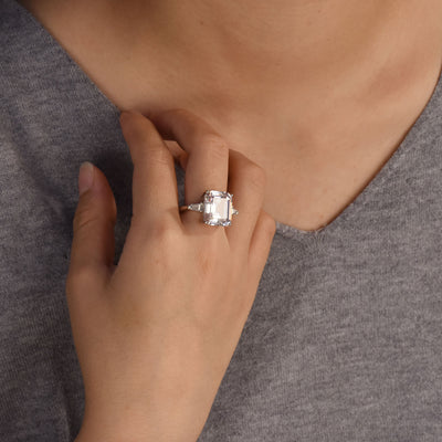 7CT Emerald Cut Engagement Ring Baguette Side Stones