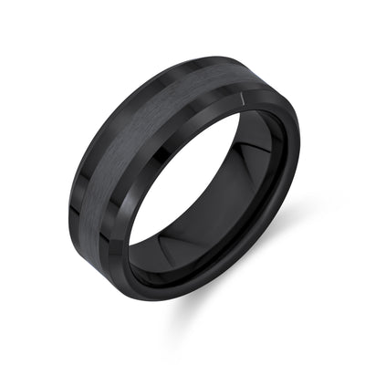 Plain Simple Beveled Edge Gunmetal Titanium Wedding Band Ring 8MM Comfort Fit