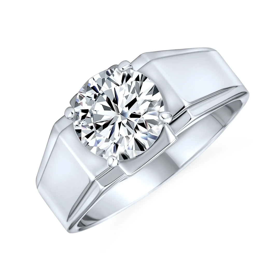Bling Jewelry Mens 6 Ct CZ Round Solitaire Engagement Ring Rhodium Plated, image size:1080x1080