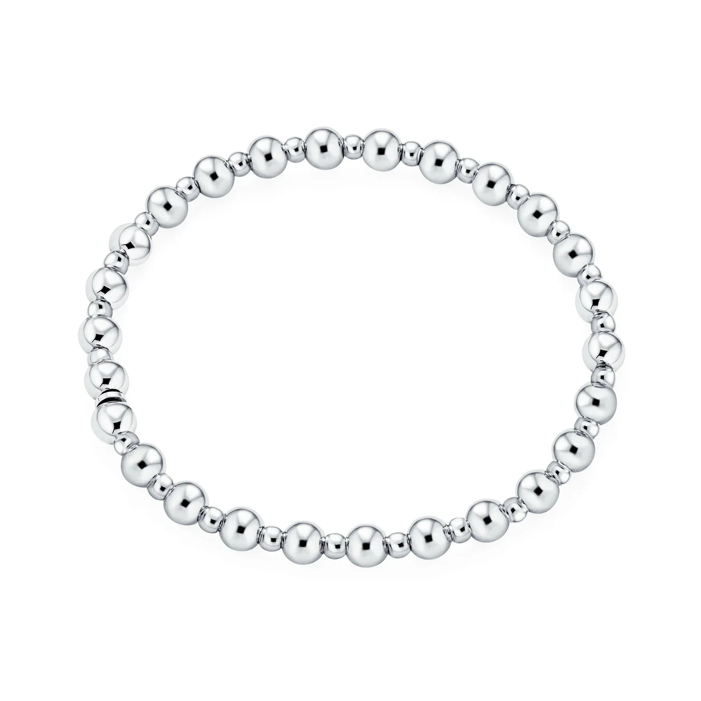 Modern Classic Polished 3-5MM Ball Bead Stretch Bracelet in Sterling Silver - Bling Jewelry