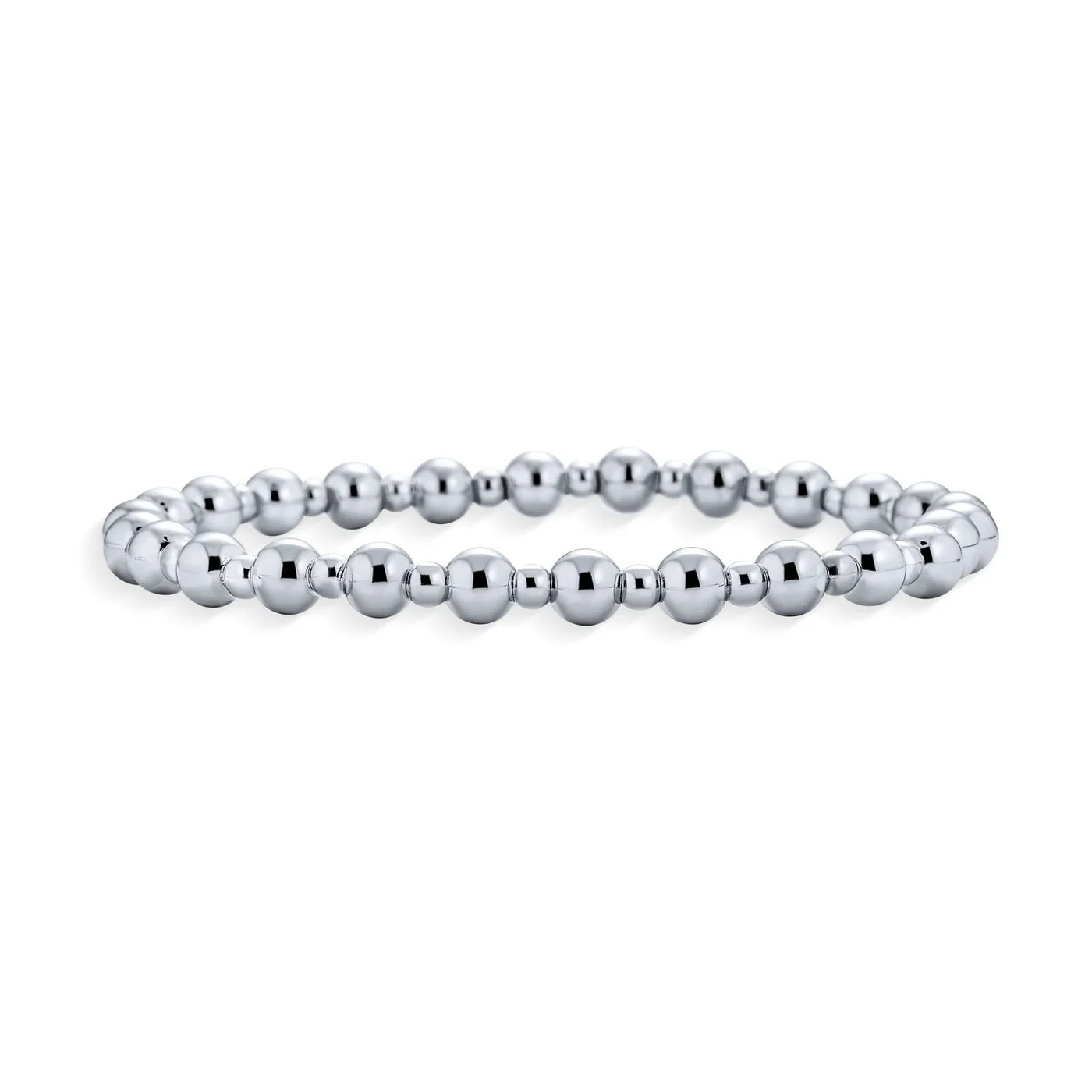 Modern Classic Polished 3-5MM Ball Bead Stretch Bracelet in Sterling Silver - Bling Jewelry