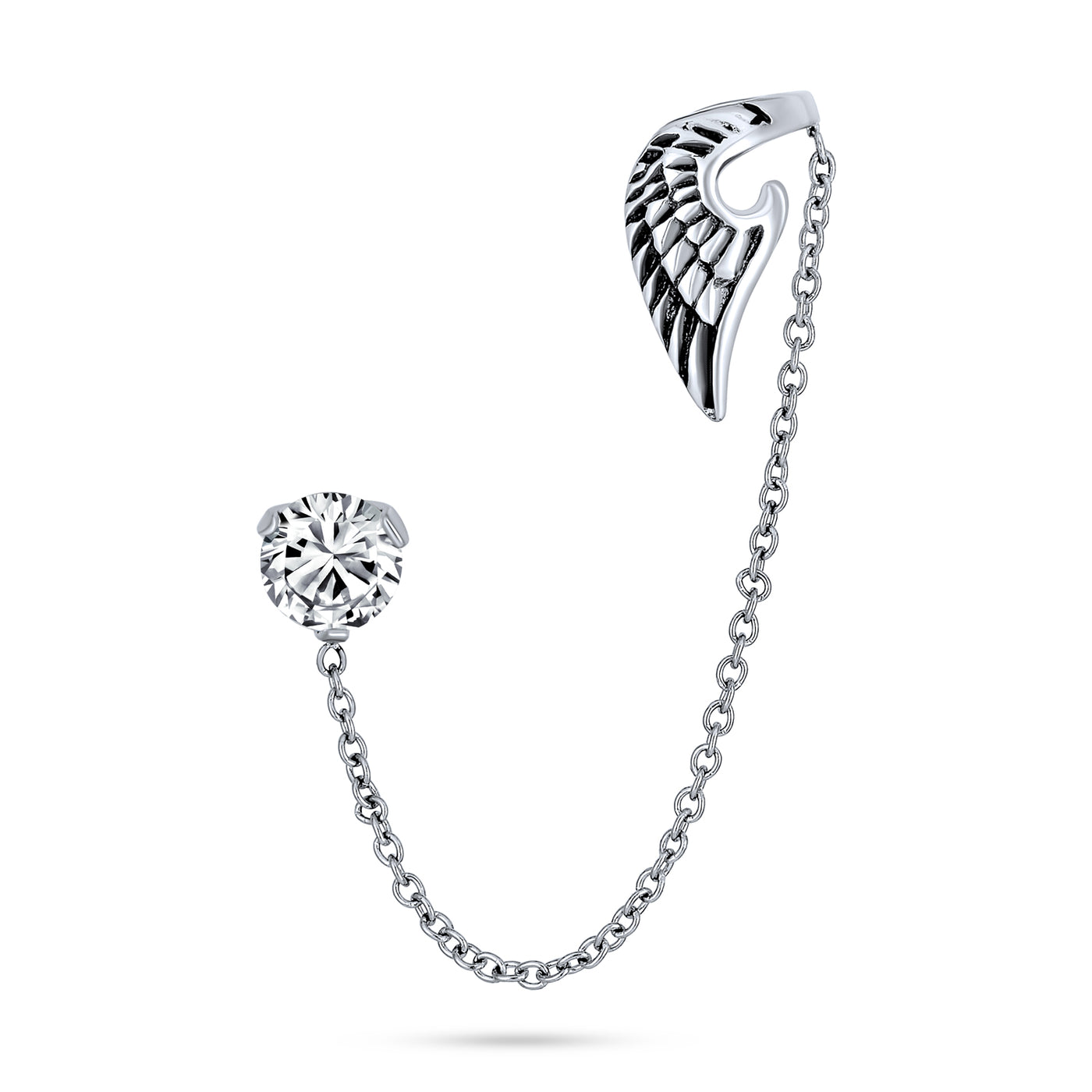Angel Wing Feather Cartilage Earring Ear Cuff CZ Stud Stainless Steel