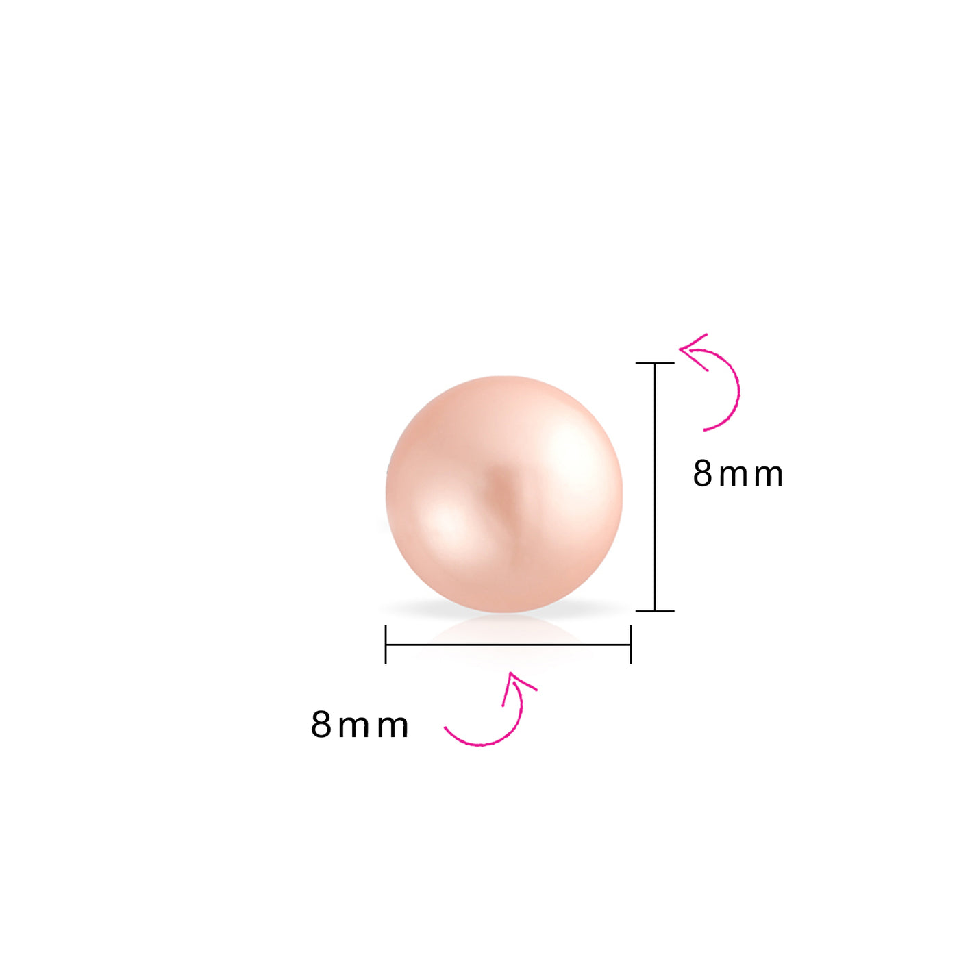 Set Of 3 White Black Pink Simulated Pearl Stud Ball Earrings Sterling Silver 8MM