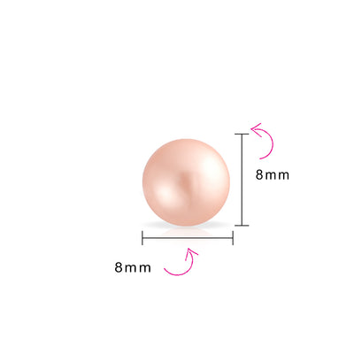 Set Of 3 White Black Pink Simulated Pearl Stud Ball Earrings Sterling Silver 8MM