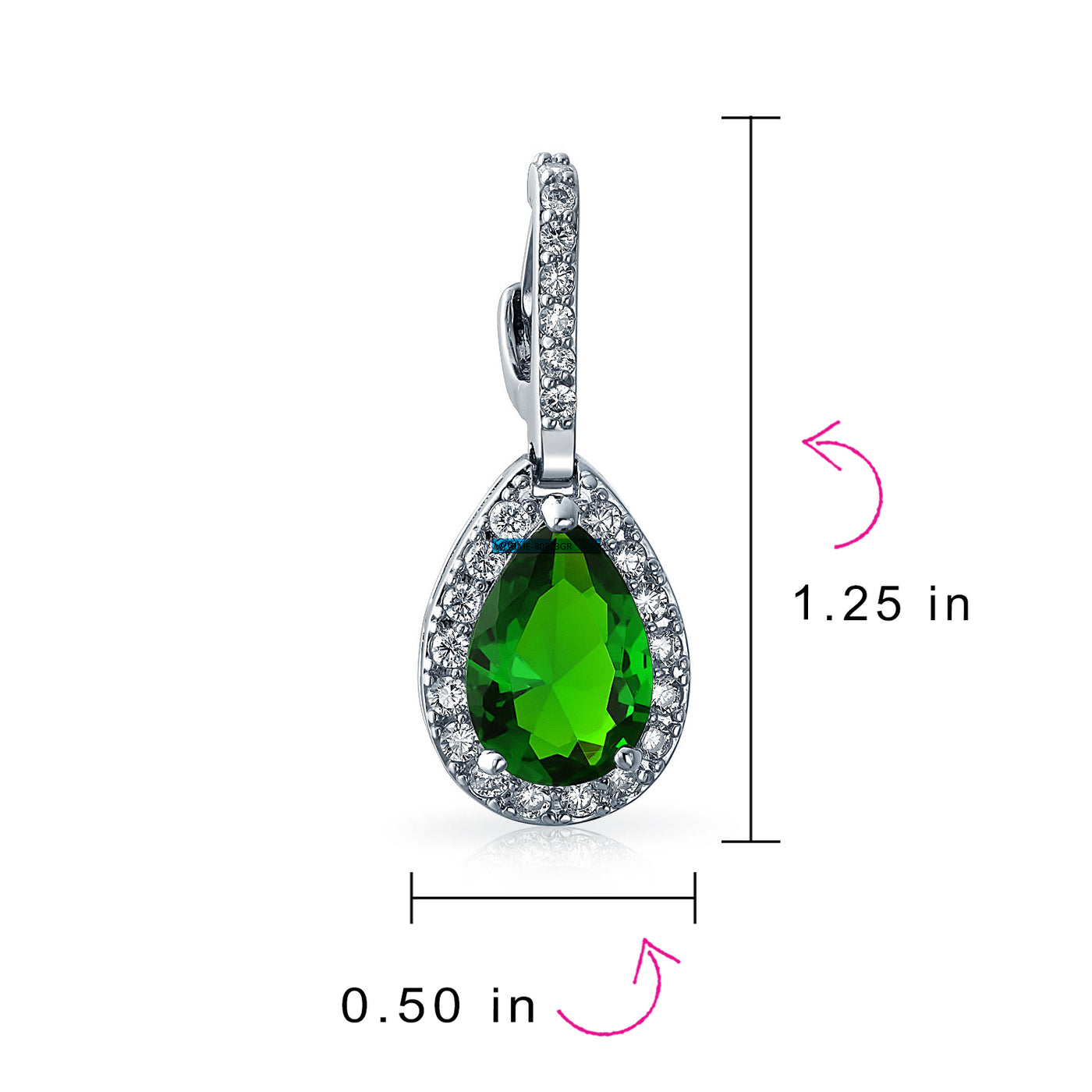 Set of 2 Teardrop Pave Cubic Zirconia CZ Green & Pink Hoop Earrings