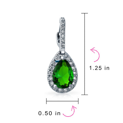 Set of 2 Teardrop Pave Cubic Zirconia CZ Green & Pink Hoop Earrings