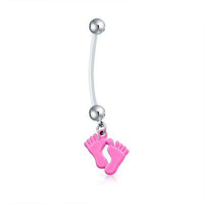 Mother to Be Pink Feet Bar Ball Style Navel Belly Ring Surgical Steel