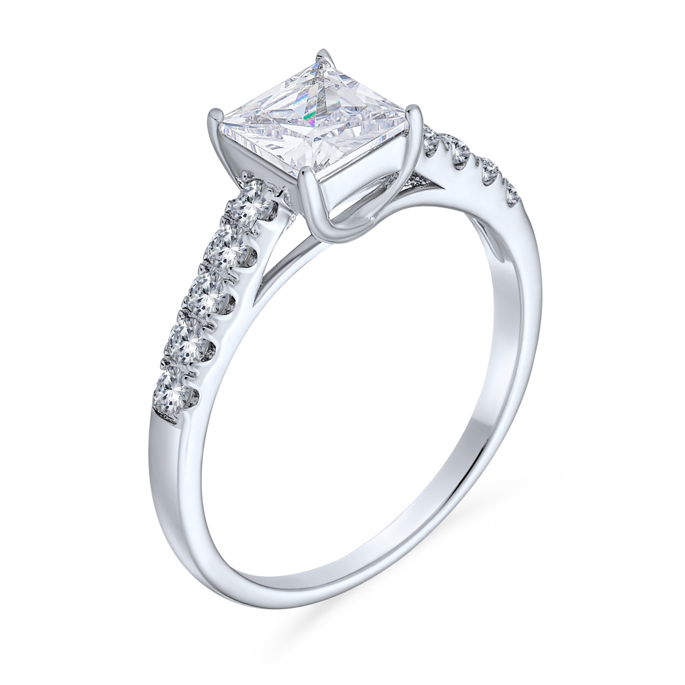 Timeless Classic Princess Cut Solitaire Engagement Ring in Sterling Silver