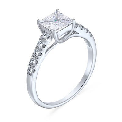 Timeless Classic Princess Cut Solitaire Engagement Ring in Sterling Silver