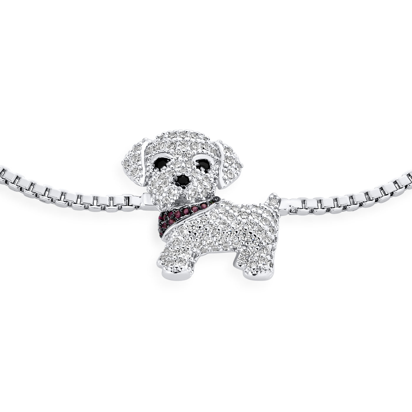 Cute Pave CZ Puppy Pet Dog Bolo Bracelet Slide Style