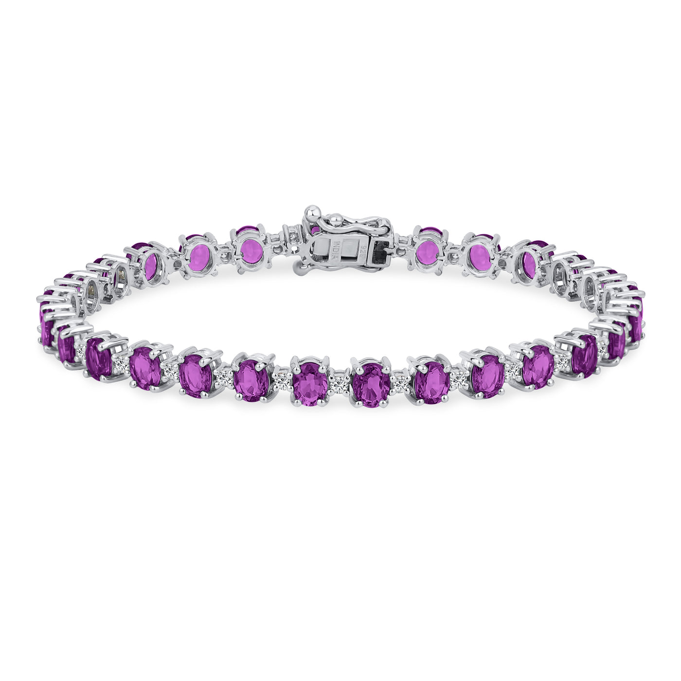 Alternating Gemstones Purple Amethyst Zircon Tennis Bracelet Sterling Silver