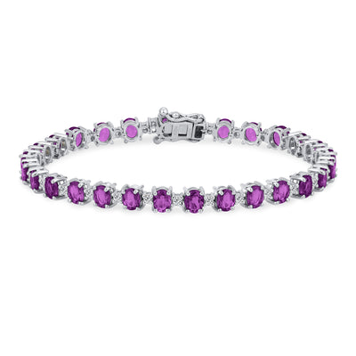 Alternating Gemstones Purple Amethyst Zircon Tennis Bracelet Sterling Silver