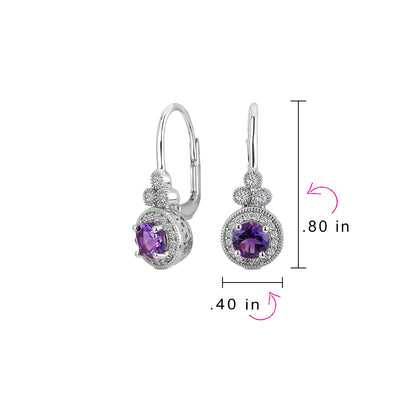 Classic Art Deco Gemstone Purple Amethyst Zircon Dangle Earrings Sterling Silver