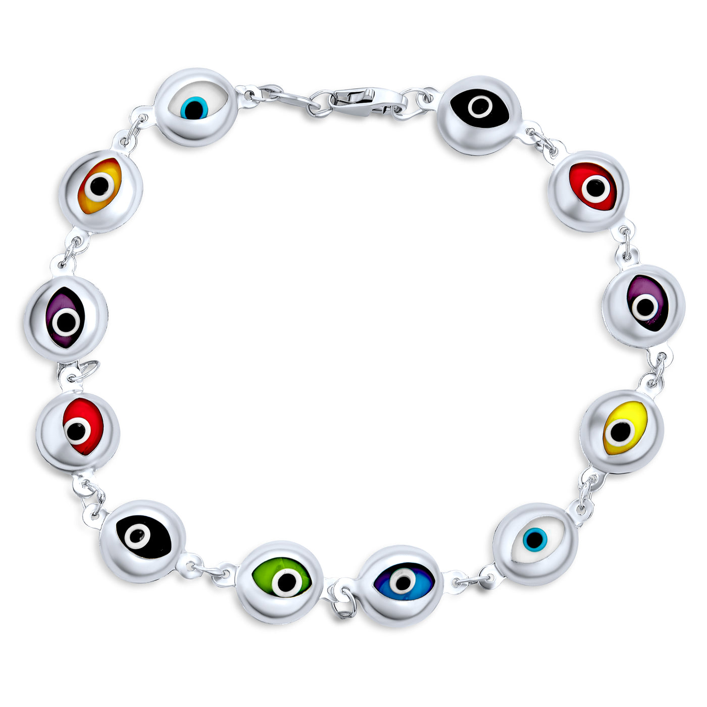 Multicolor Evil Eye Bracelet & Blue Nazar Dangle Earrings Set Sterling Silver