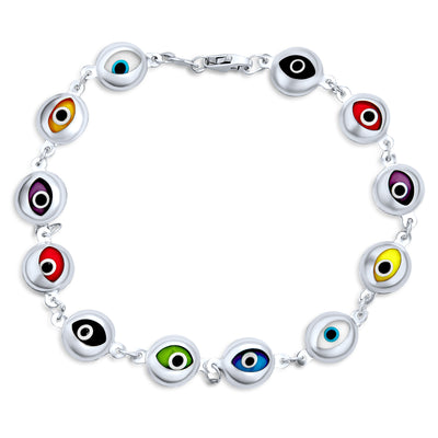 Multicolor Evil Eye Bracelet & Blue Nazar Dangle Earrings Set Sterling Silver
