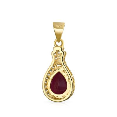 Antique Style 3.5CT Ruby Zircon Halo Pendant Necklace 14K Gold Plated Silver