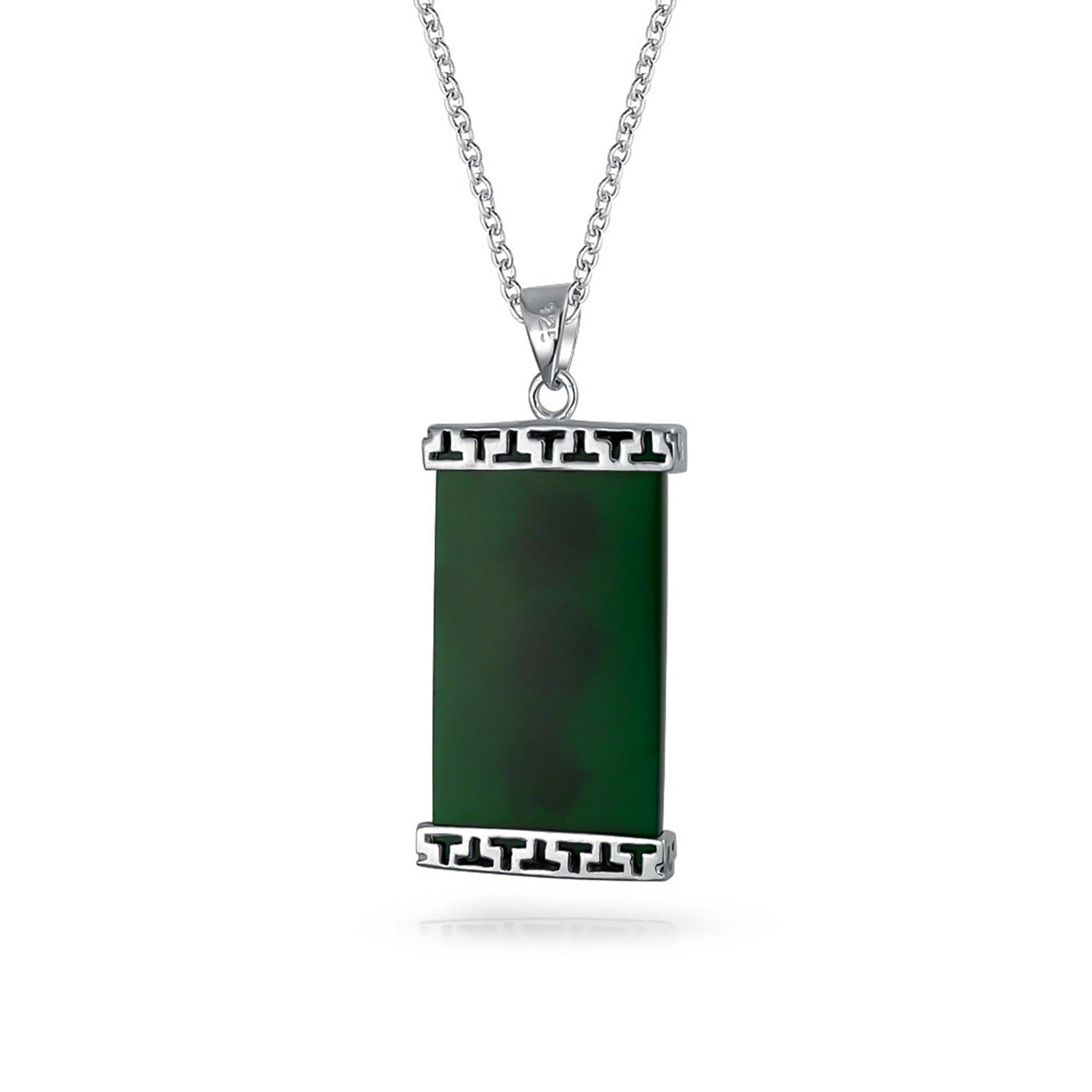 Set of 2 Good Fortune Fu Pendant Necklace Green Agate Rectangle & Jade Medallion