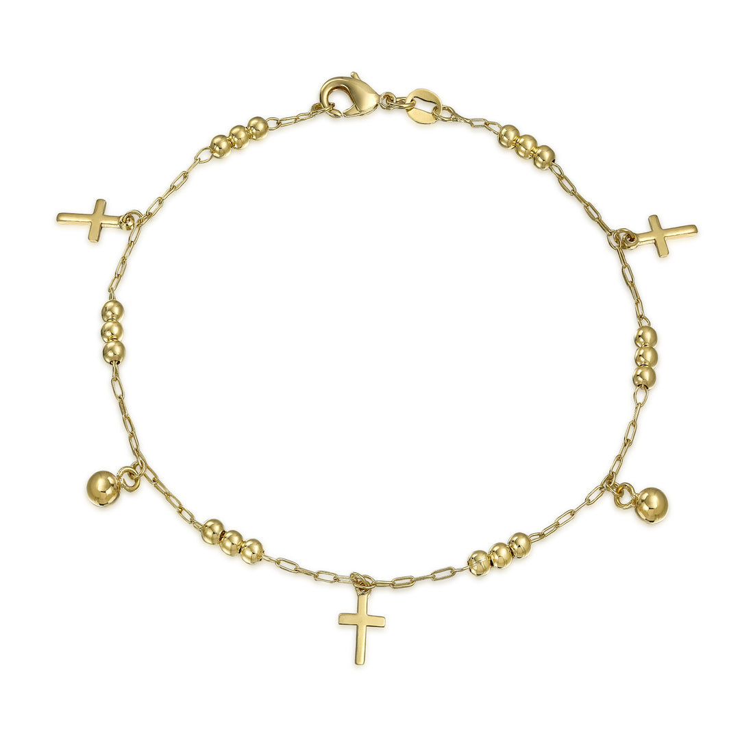 Christian Beads Bells Charm Cross Anklet Ankle Bracelet 18K Gold