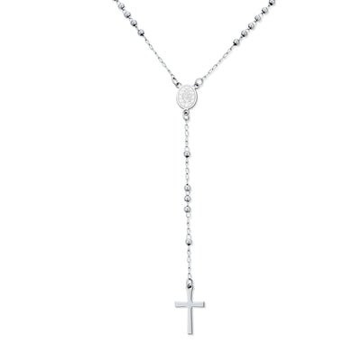 Religious Christian Virgin Mary and Cross Rosary Chain Drop Necklace Silver Tone - Bling Jewelry