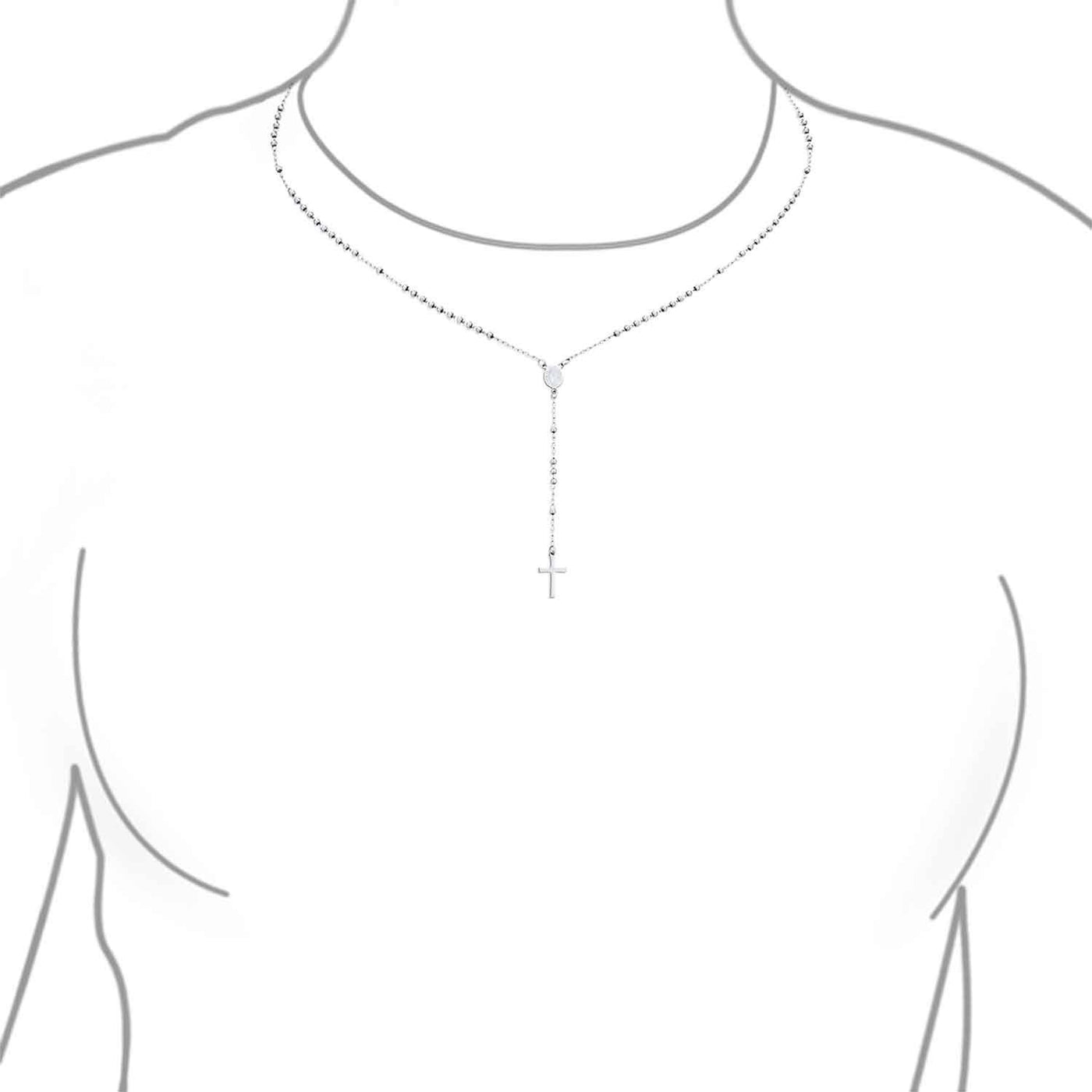 Religious Christian Virgin Mary and Cross Rosary Chain Drop Necklace Silver Tone - Bling Jewelry