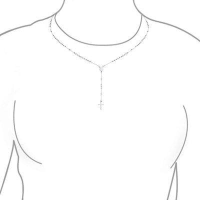 Religious Christian Virgin Mary and Cross Rosary Chain Drop Necklace Silver Tone - Bling Jewelry