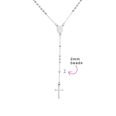 Religious Christian Virgin Mary and Cross Rosary Chain Drop Necklace Silver Tone - Bling Jewelry