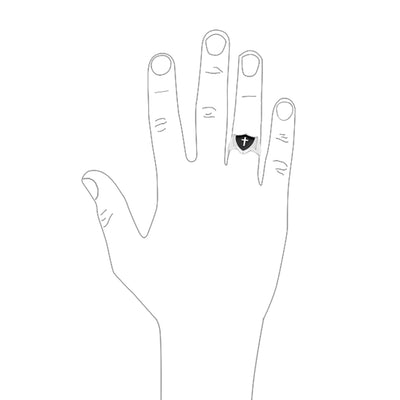 Unisex Christian Black Onyx Inlay Shield Cross Signet Ring Sterling Silver