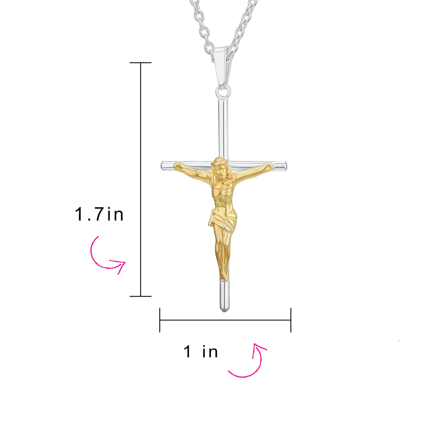 9ct Yellow Gold On Silver Crucifix Pendant – 16,18,20 Inch Chain Included, Gift Boxed
