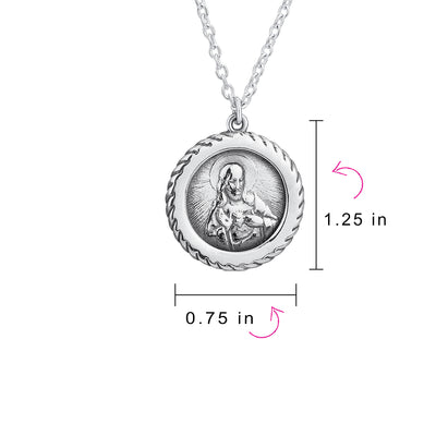 Set of 2 Jesus Medallion & Crucifix Cross Pendant Necklace .925 Sterling Silver